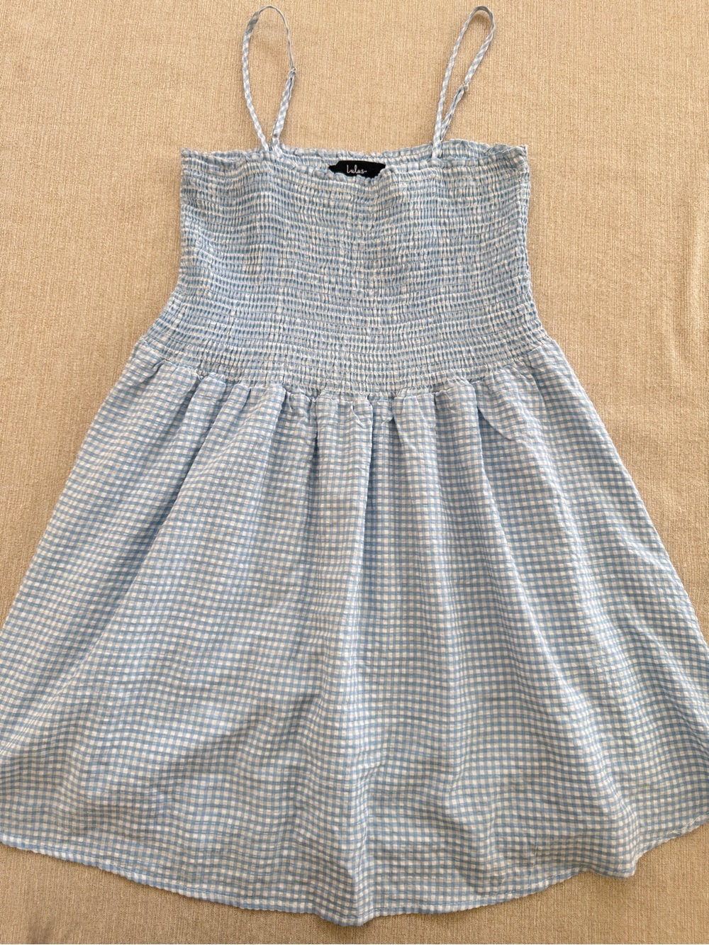 Lulu's Light Blue Gingham Smocked Mini Dress